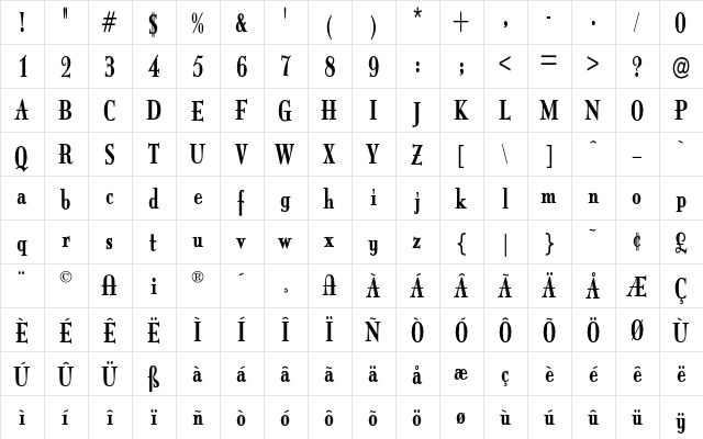 ItingOpti BoldCondensed  glyph index