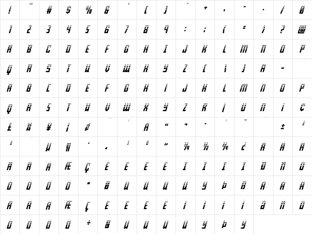 Young Patriot Two-Tone Italic Italic  glyph index