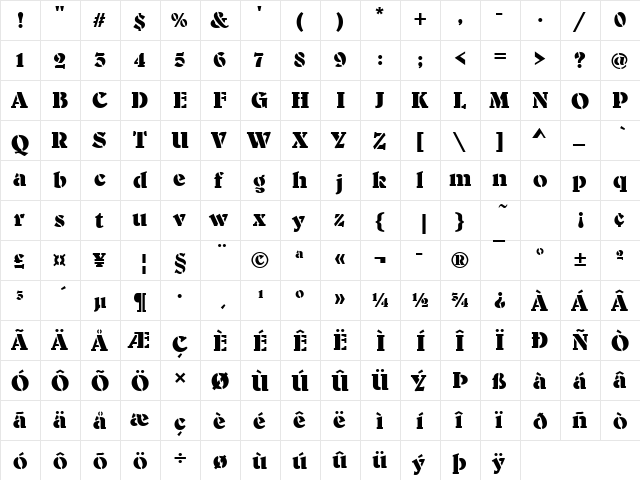 URWBerniniSteDBol Regular  glyph index