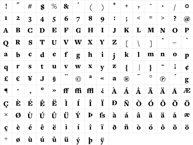 Freight Text Black  glyph index