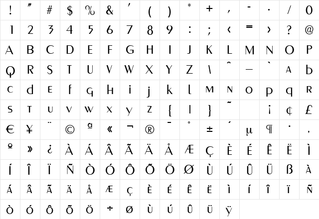 Greyhound Regular  glyph index