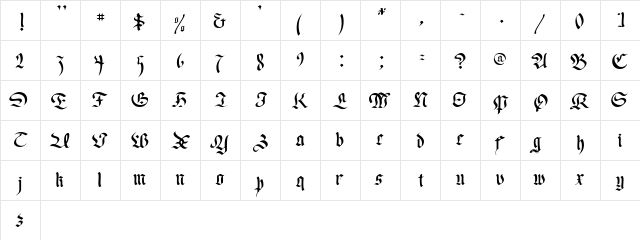 Faustus Regular  glyph index