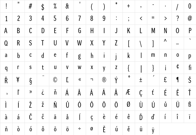 Dynamo RC Regular  glyph index