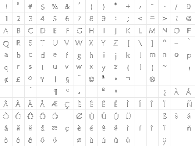 Optima Hollow Regular  glyph index