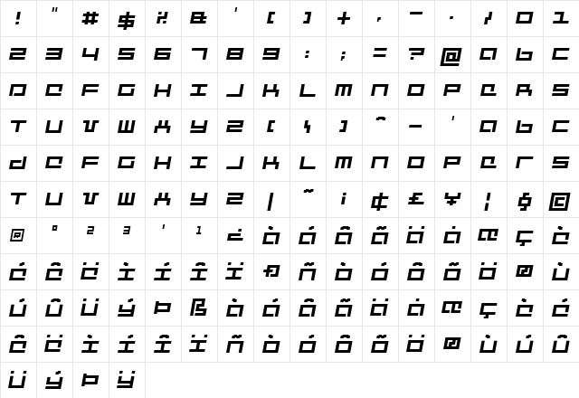 Mecha Italic  glyph index