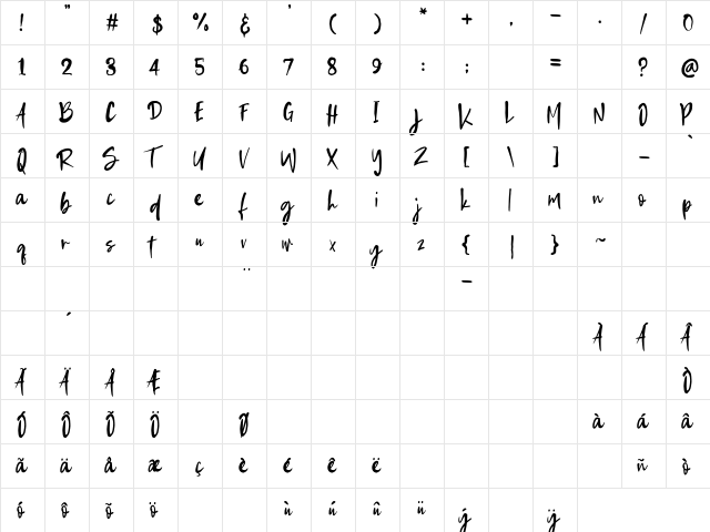 Stambaugh Regular  glyph index