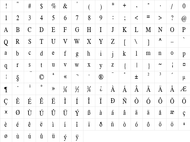 Romand Cnd Becker Normal  glyph index