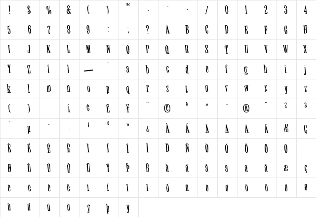 Spare Regular  glyph index