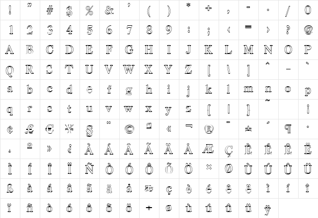WesleyBeckerOutline-Medium Regular  glyph index