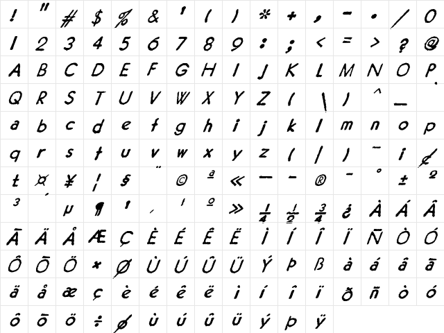 JMH Typewriter Sans Italic  glyph index