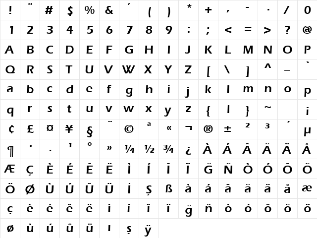 TR ErieBlack Plain  glyph index