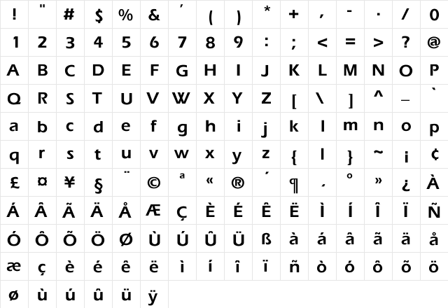 ItcEras-Demi-Normal Regular  glyph index