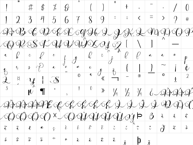 shaqilla Regular  glyph index