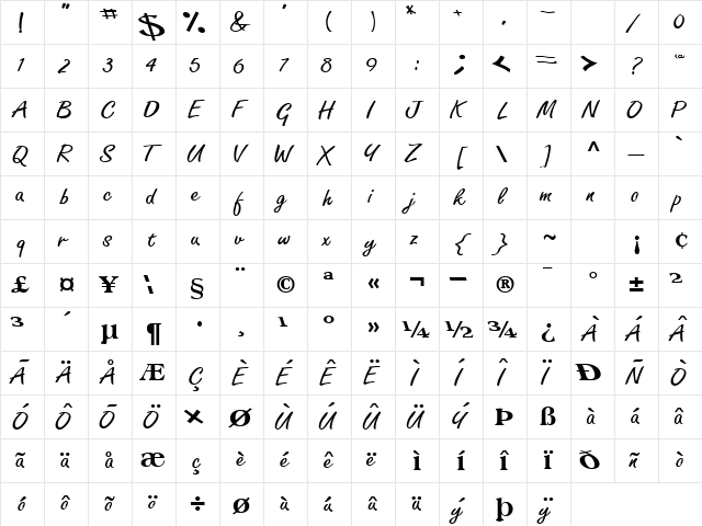 Satori Regular  glyph index