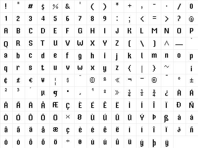Mister Pixel 16 pt - Regular Regular  glyph index