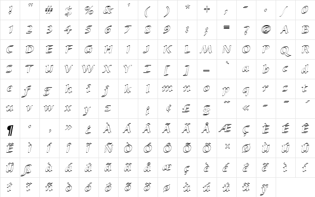 BarbedorTHeaItaOu1 Regular  glyph index