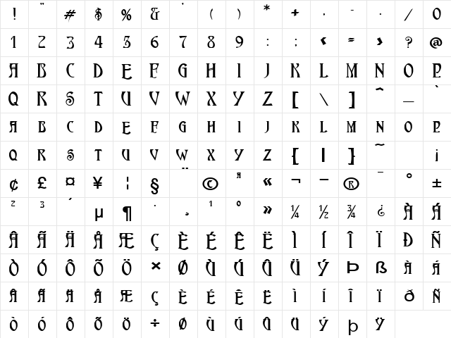 Nouveau-Extended Bold  glyph index