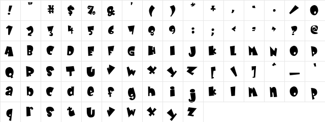 Baby Knife Regular  glyph index