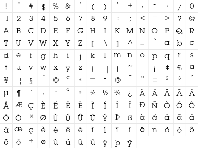 ITC Lubalin Graph Std Book  glyph index