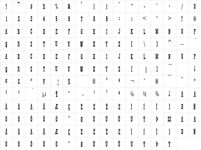 Thunderbird Becker Ext Cond Regular  glyph index