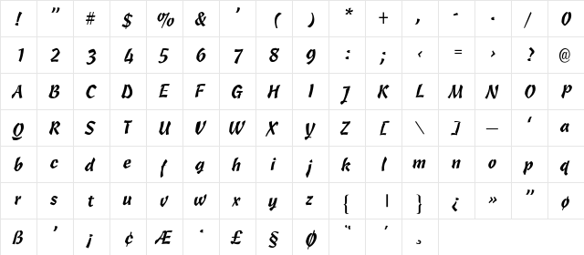 Alger-Light Regular  glyph index