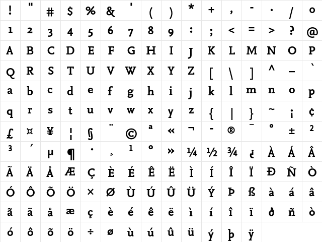 NexusMix-Bold Regular  glyph index