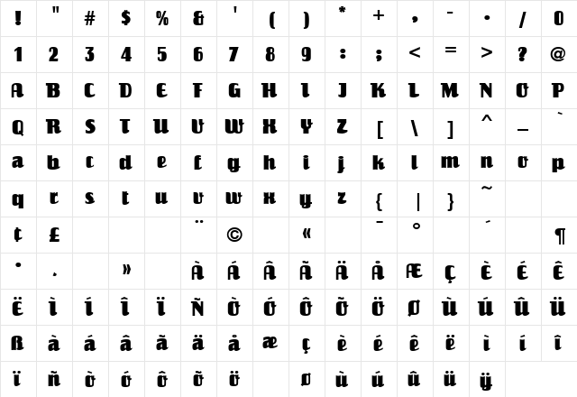 Einhorn Regular  glyph index