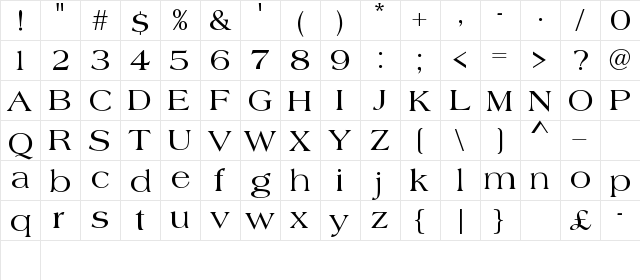 Merida Regular  glyph index