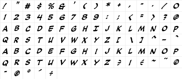 CCSoothsayer Italic  glyph index