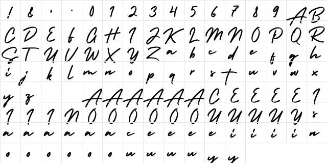 HolidayFree Regular  glyph index