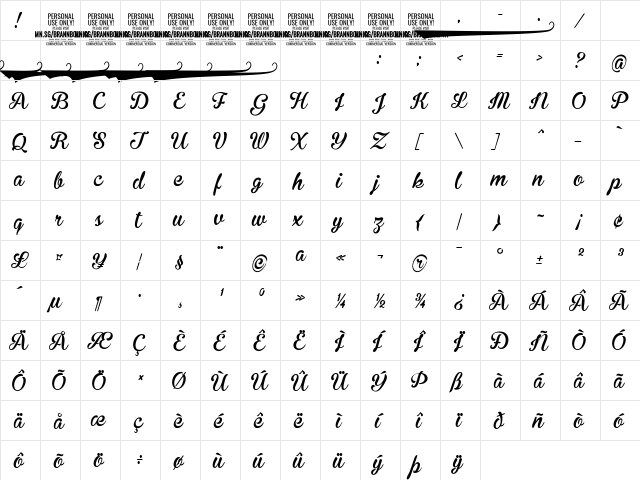 Brannboll Stencil PERSONAL USE Regular  glyph index