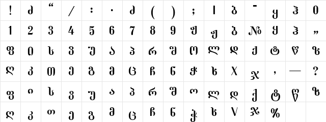 Dumbadze-ITV Regular  glyph index