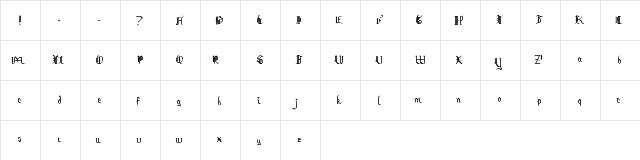 Medeivel Calligraphy Regular  glyph index