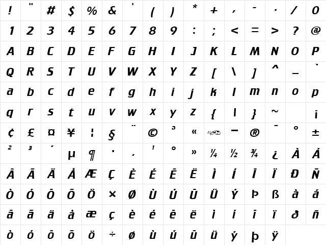 Trekker normal  glyph index