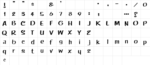 4 DuVall DNA Regular  glyph index