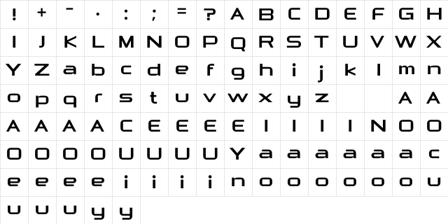 Astrohead FREE Regular  glyph index