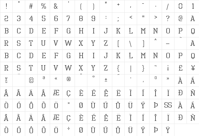 Octin Prison Book  glyph index
