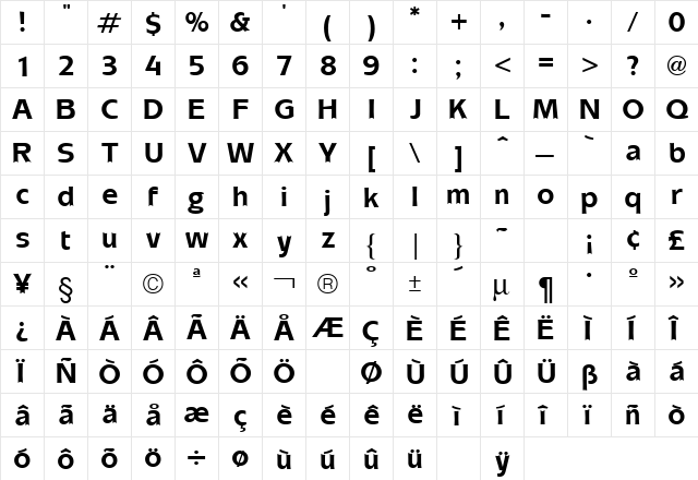 Mixage Bold  glyph index