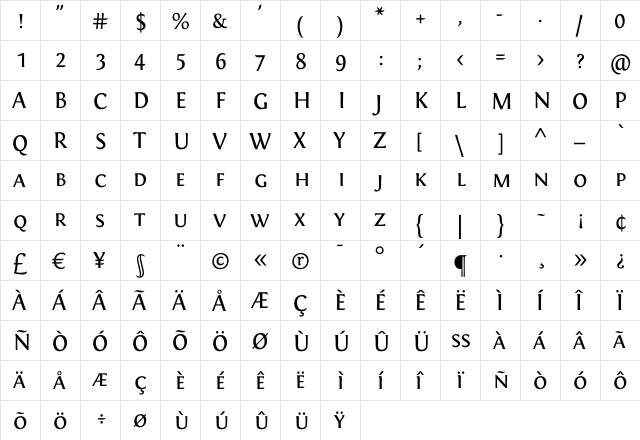 Fontin SmallCaps  glyph index