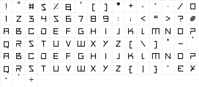 Quirky Robot Regular  glyph index