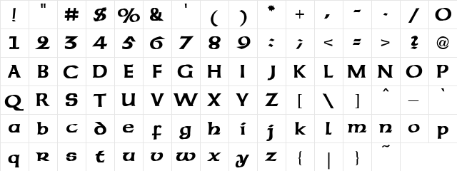 Druid Bold Regular  glyph index