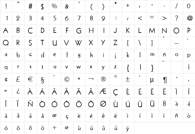 K791-Geometrical Regular  glyph index