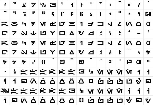 Aurebesh AF LegendsTech  glyph index