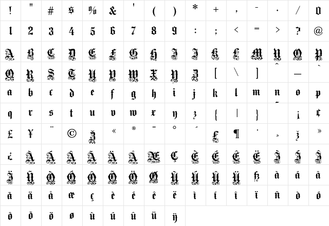 MediciText Regular  glyph index