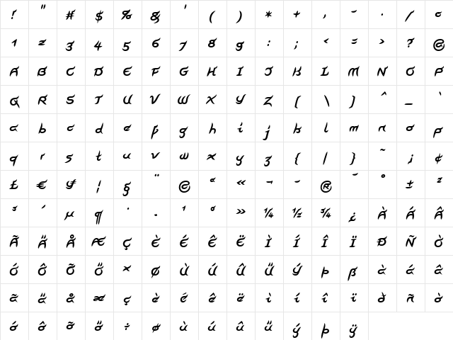 Pegathlon LT Bold  glyph index