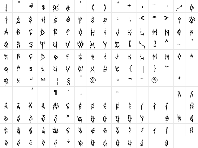 MB-GothicDawn Regular  glyph index