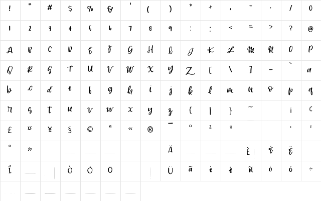 Lexington Regular  glyph index