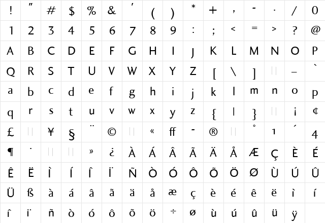 Charlotte Sans Book Regular  glyph index