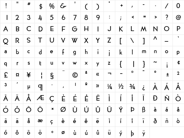 BernhardGothicSG Regular  glyph index