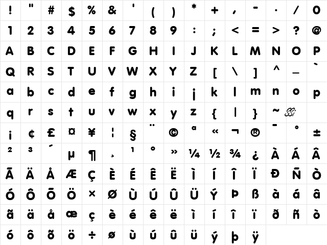 VAG Rounded Black SSi Black  glyph index